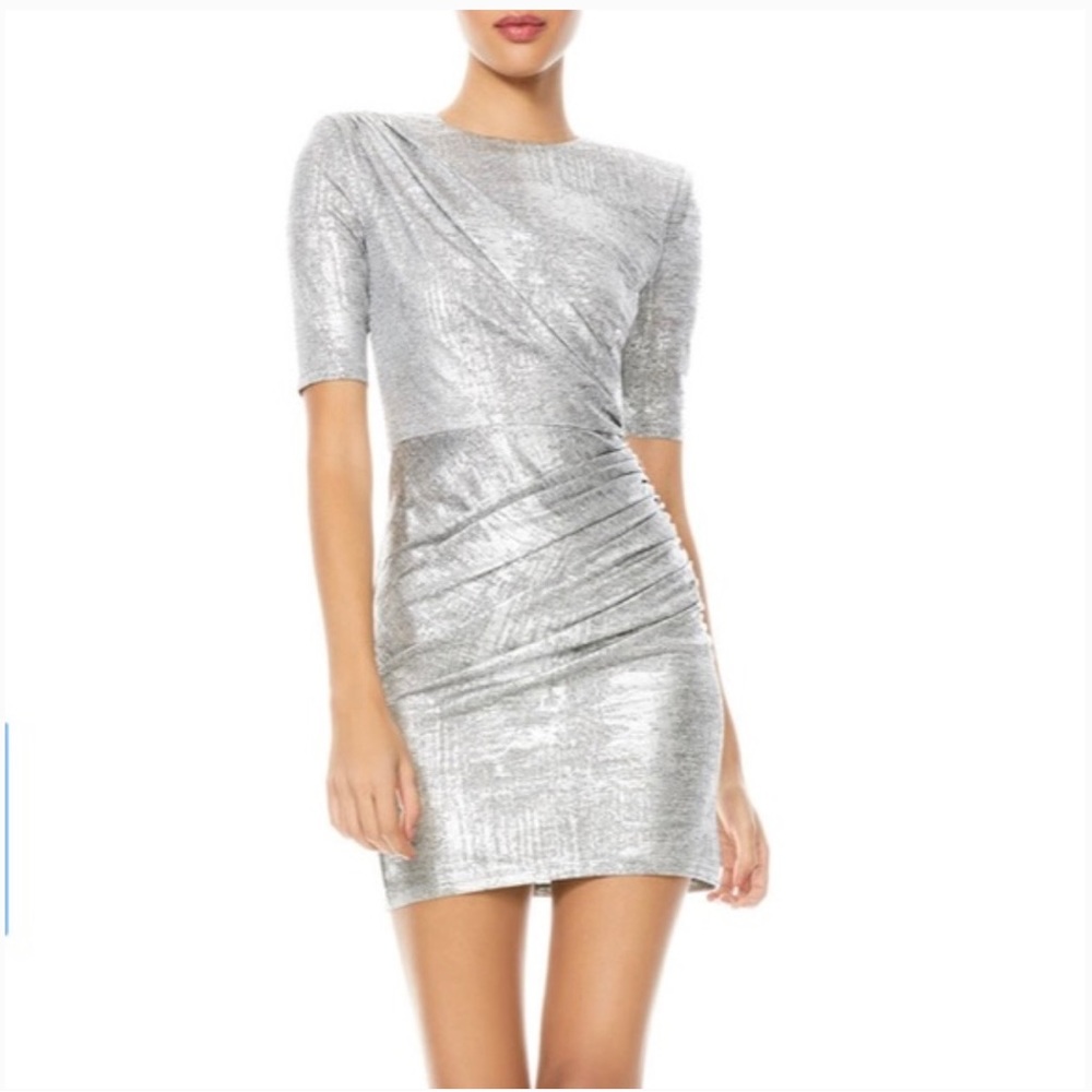 ALICE & OLIVIA NWT Delora Metallic Silver Dress NWT